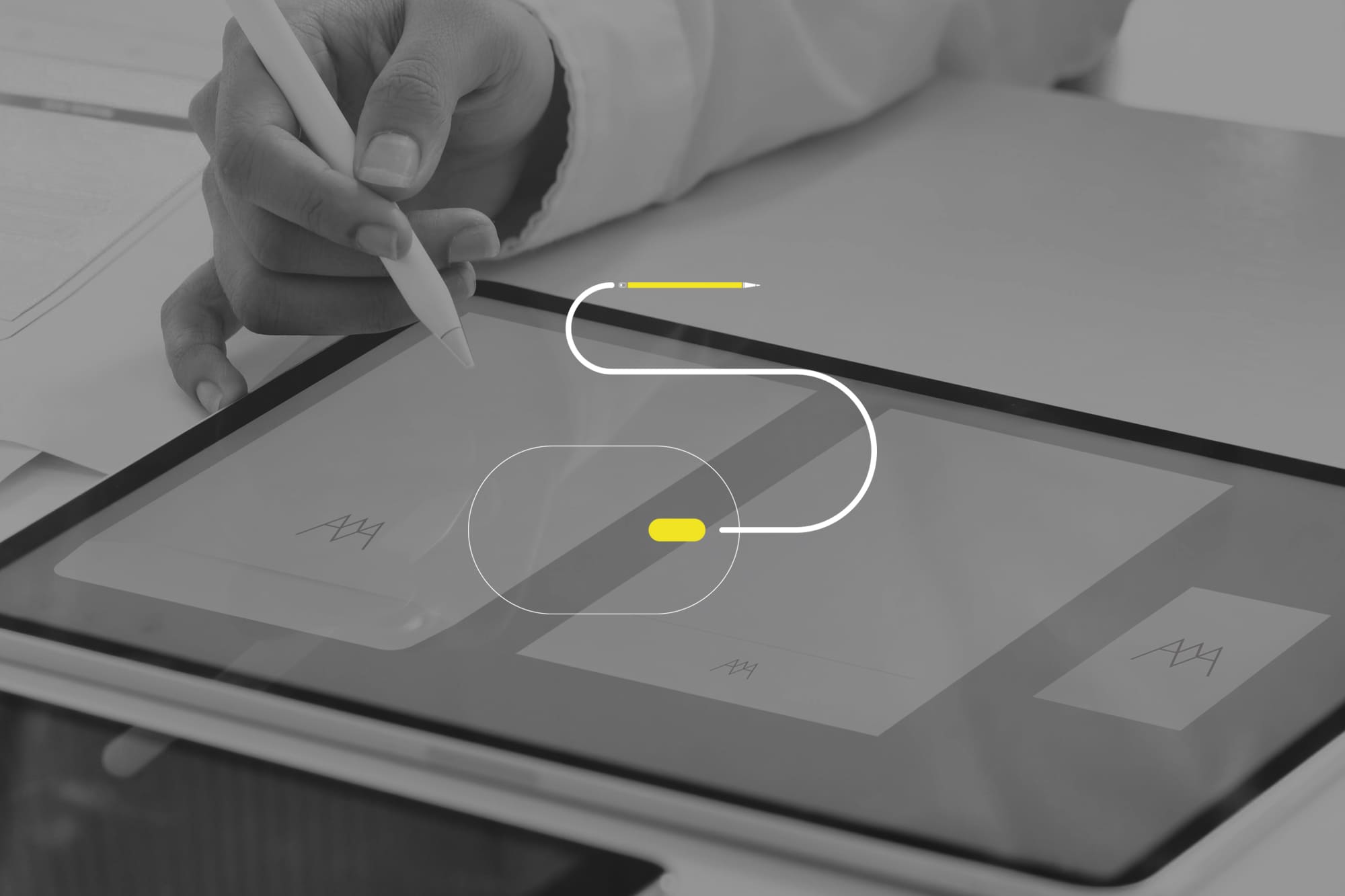 Progettazione su tablet del coordinato grafico aziendale (brand stationary)